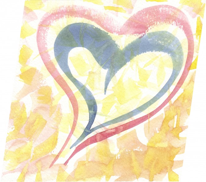 Watercolor of heart painted by Kevin Warnock, 2008.