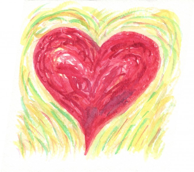 Watercolor of heart painted by Kevin Warnock, 2008.