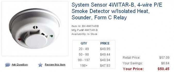 System Sensor brand smoke and heat detector with external relay