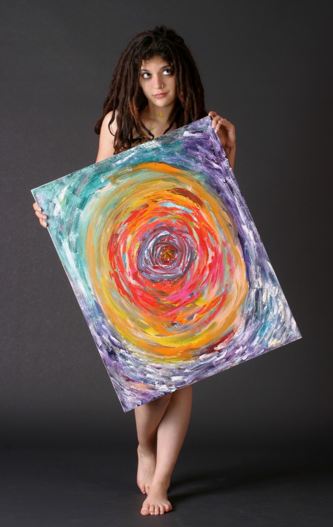 Aedrea Androus photographed by Kevin Warnock, 2004. Painting by Kevin Warnock.