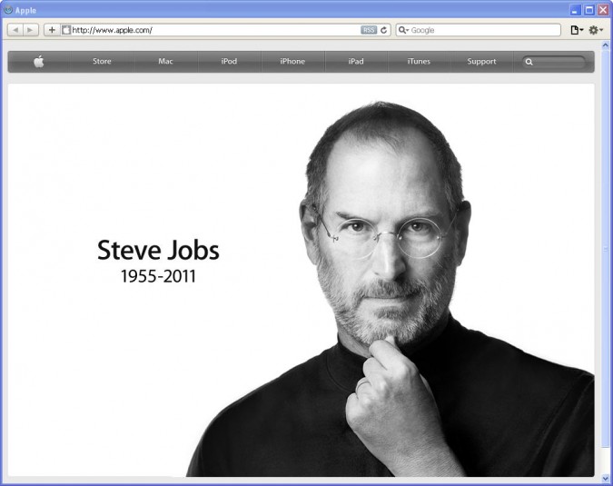 Apple, Inc. home page October 5, 2011, the day Steve Jobs died