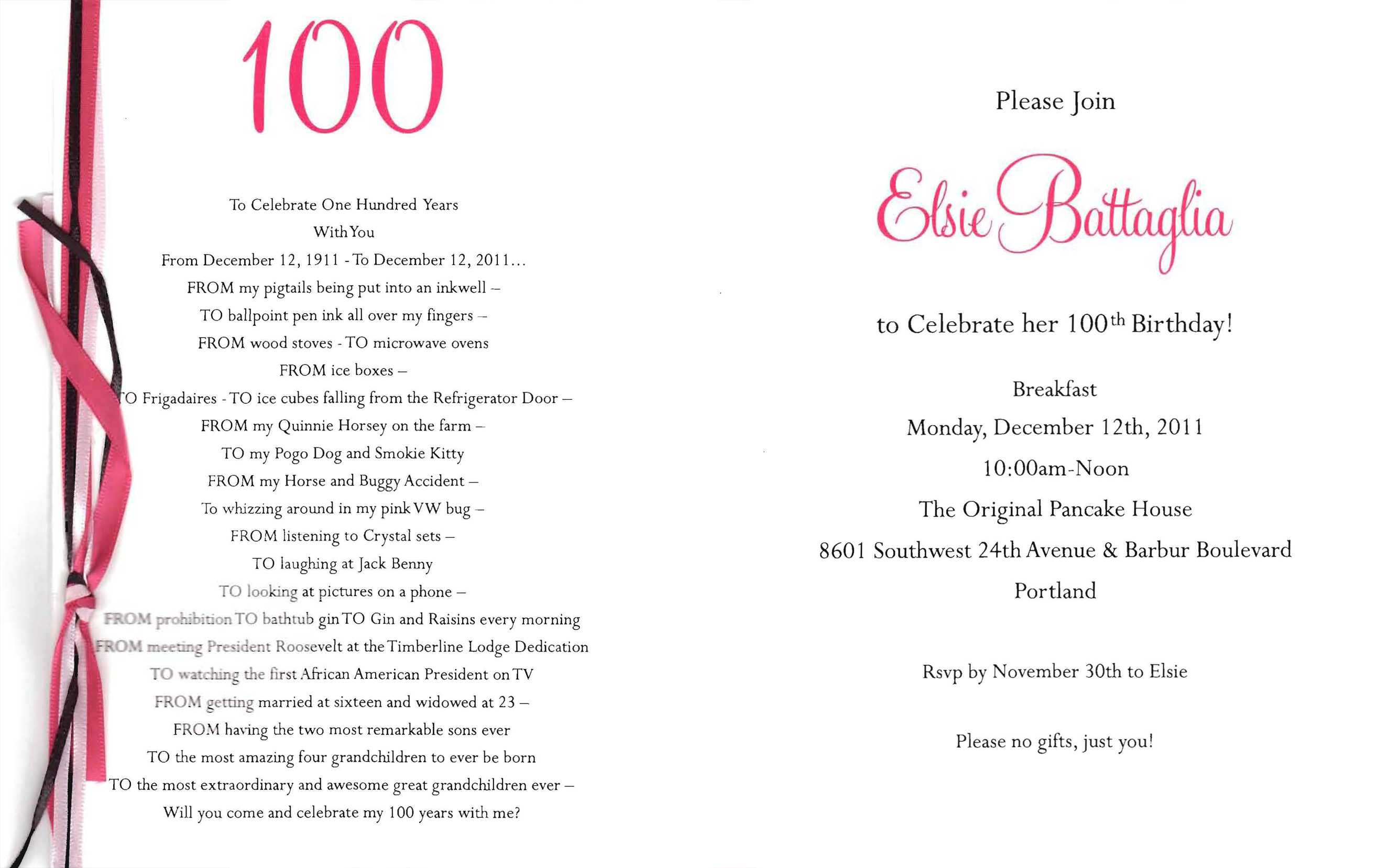My grandmother Elsie Battaglia’s 100th birthday party coming up