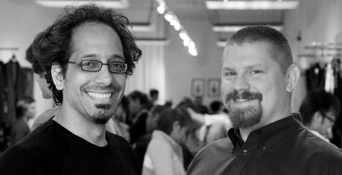 Abie Hadjitarkhani and Nathan Dintenfass, founders of Hotel Delta, at Modify Watches retail launch party, San Francisco, California USA, August 9, 2012