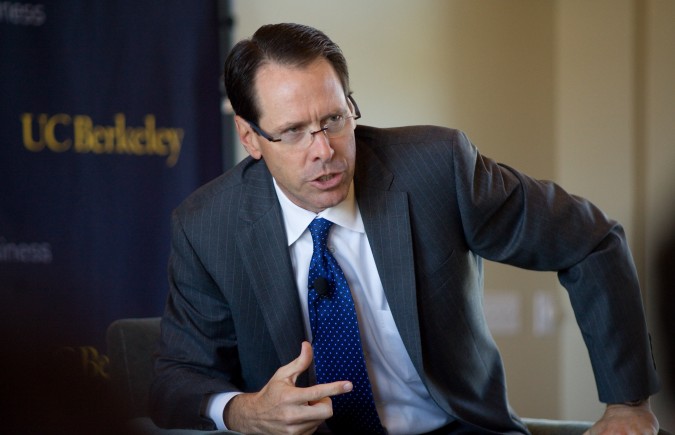 Randall Stephenson, CEO and Chair of AT&T, speaks at University of California at Berkeley, September 6, 2012. Photograph by Kevin Warnock.