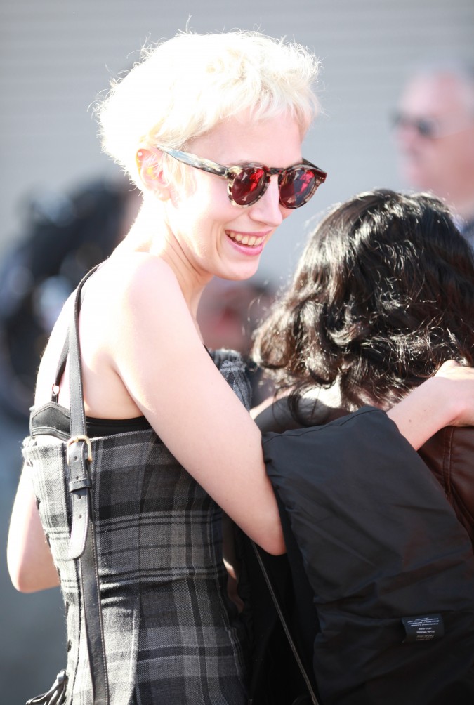 San Francisco Folsom Street Fair, September 23, 2012. Woman in sun glasses.