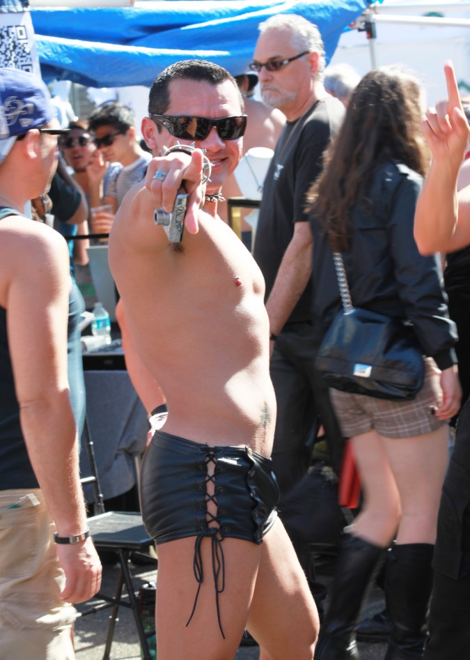 Man poses for the camera at the San Francisco Folsom Street Fair, September 23, 2012. 