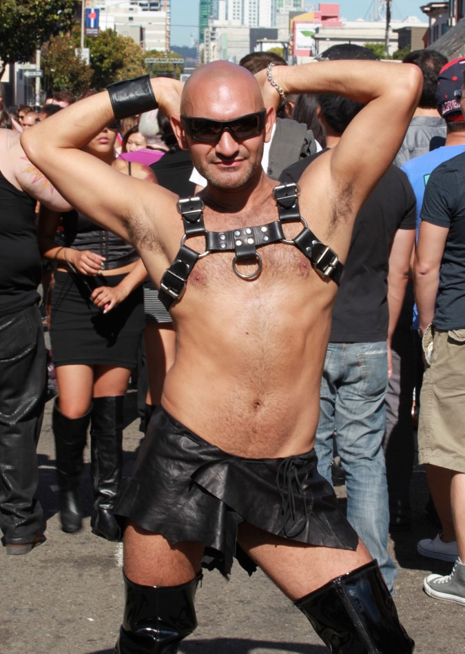 Man poses for the camera at the San Francisco Folsom Street Fair, September 23, 2012. 