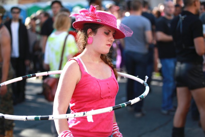 Woman with hula hoop at the San Francisco Folsom Street Fair, September 23, 2012. 