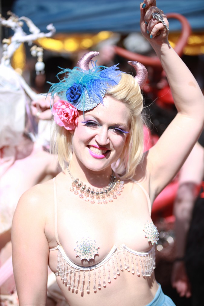 Woman wearing pasties at the San Francisco Folsom Street Fair, September 23, 2012. 