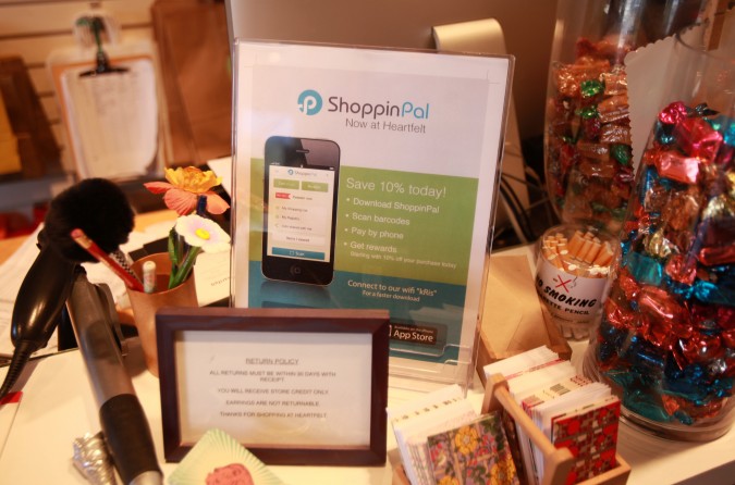 ShoppinPal app display at Heartfelt gift store at 436 Cortland Avenue, San Francisco, California, USA, August 1, 2013. Photo by Kevin Warnock.